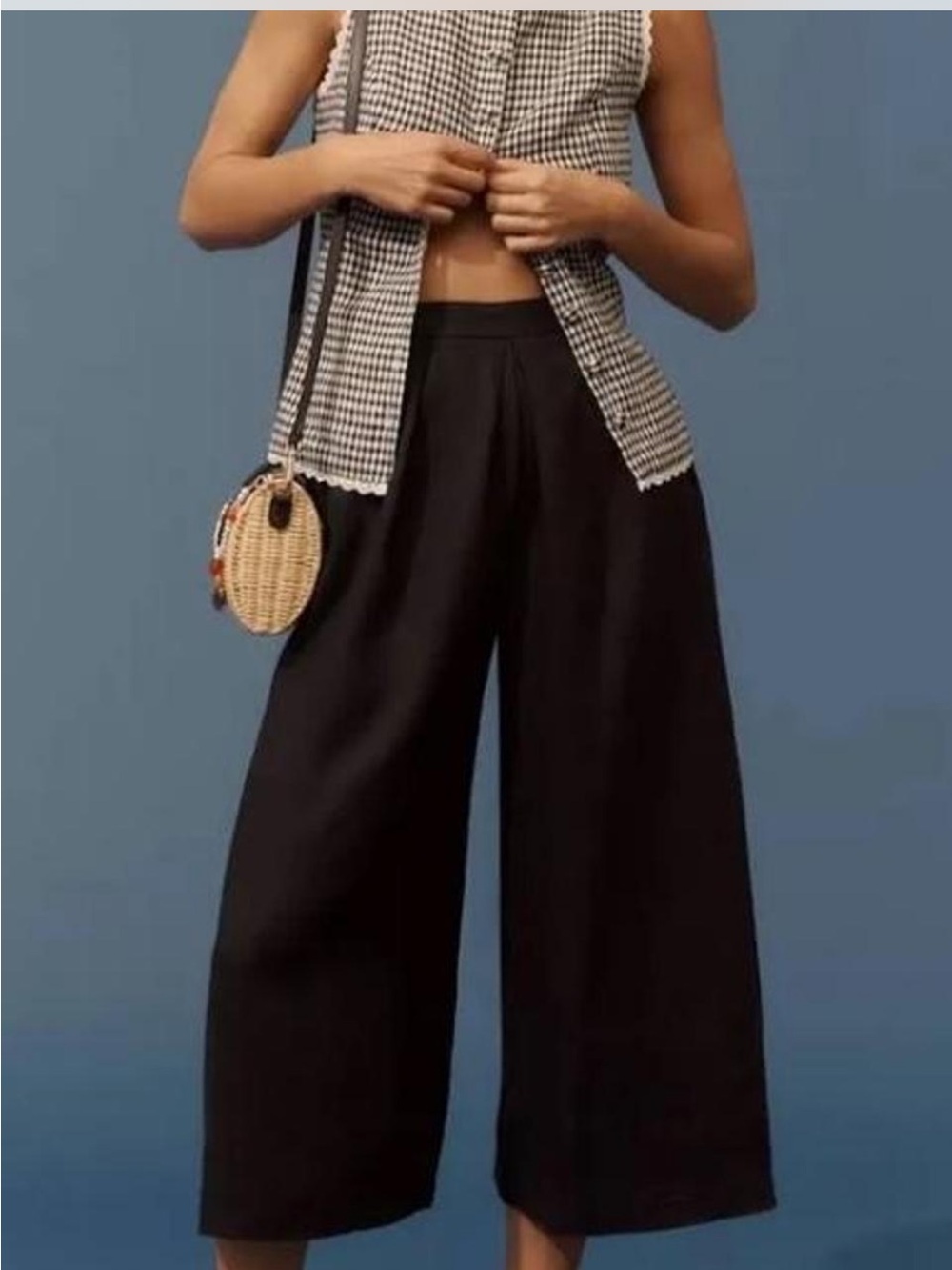 Anthropologie Black Wide-Leg Culotte Trousers NWT